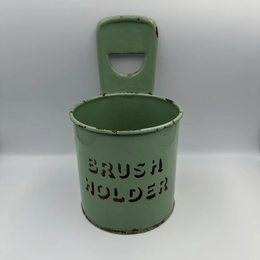 Vintage‎ Green Enamel Ware Hanging Brush Holder